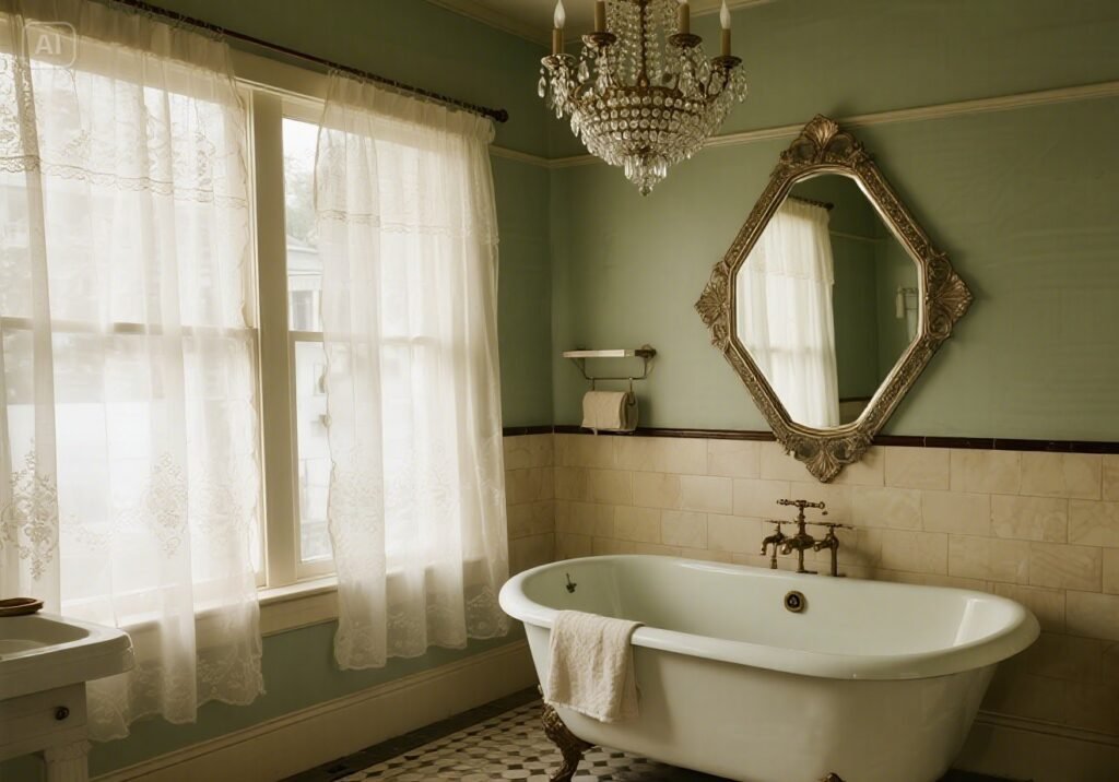 Vintage bathroom with clawfoot tub and antique decor