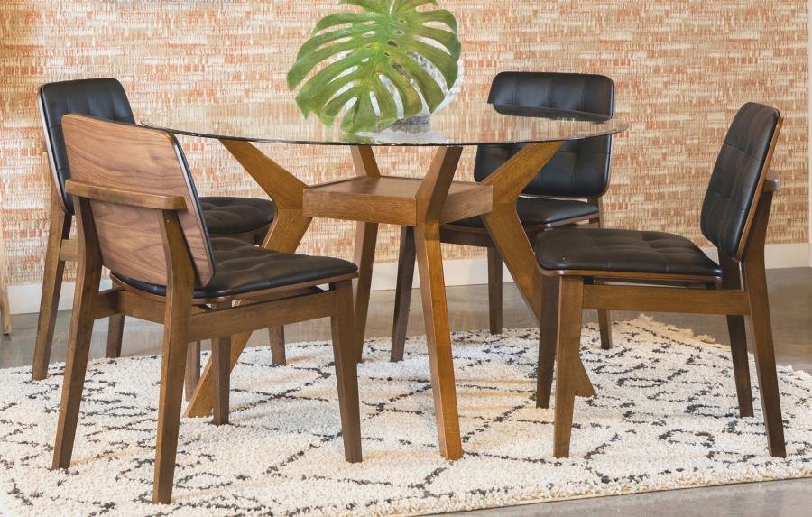 Mid Century Modern Paxton 5-piece Round Glass Top Dining Table Set Nutmeg