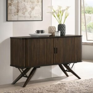 Wes dark walnut 2-door sideboard with tambour doors and flared legs.