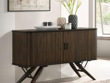 Wes dark walnut 2-door sideboard with tambour doors and flared legs.