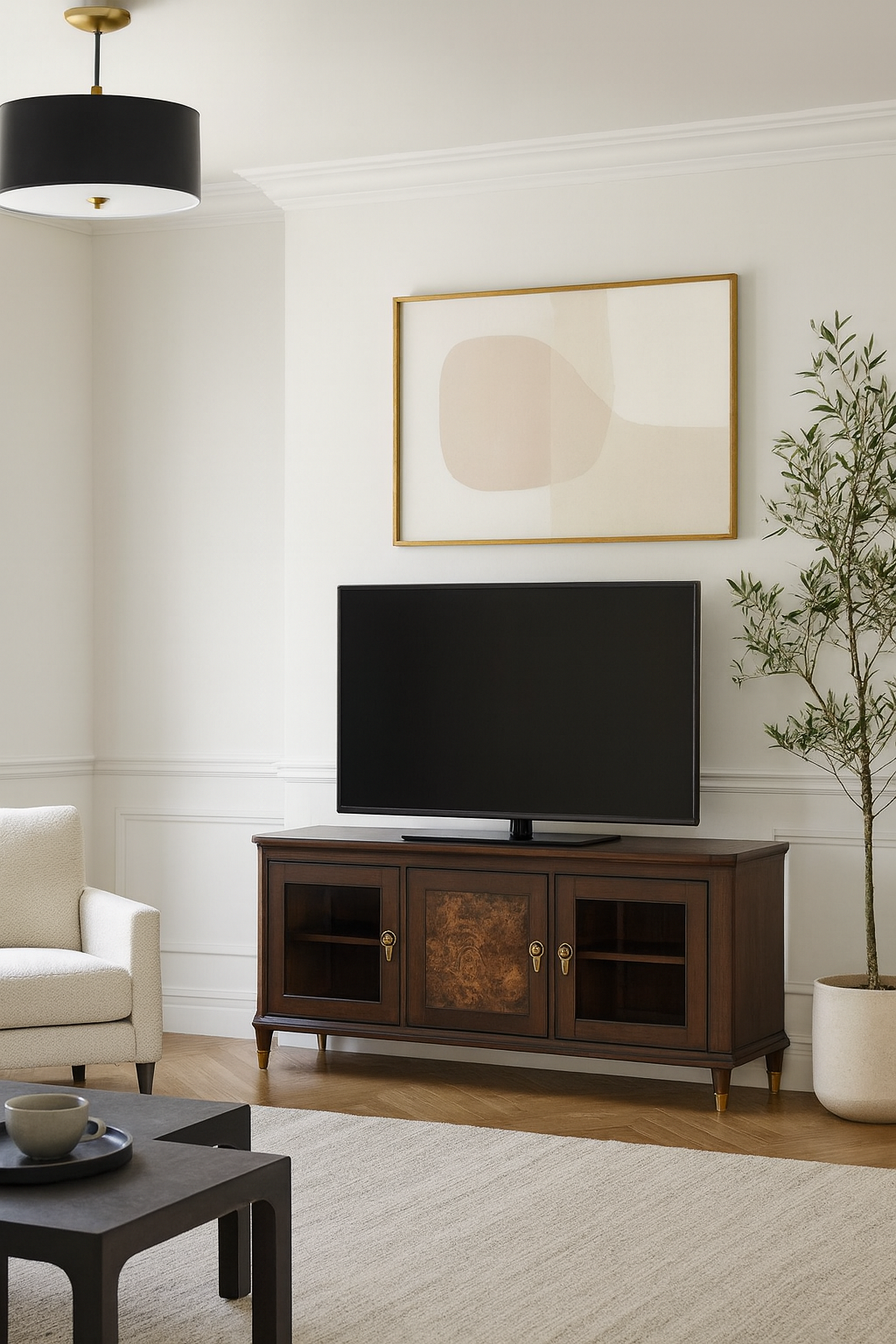 Westerham 70" Modern TV Stand – Dark Cherry & Burl Veneer | GSD