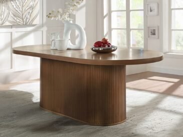 Gamarya dark oak oval dining table with reeded pedestal base