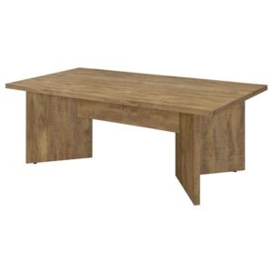 Jamestown 84-inch mango finish rectangular dining table with V-shaped pedestal base.