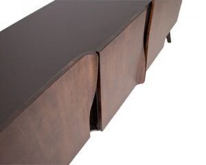 Sobral 78-inch walnut server, solid rubberwood, mid-century modern with profile edging.