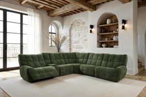Clemens Power Sectional in Jade Green with power recliners and wireless charging