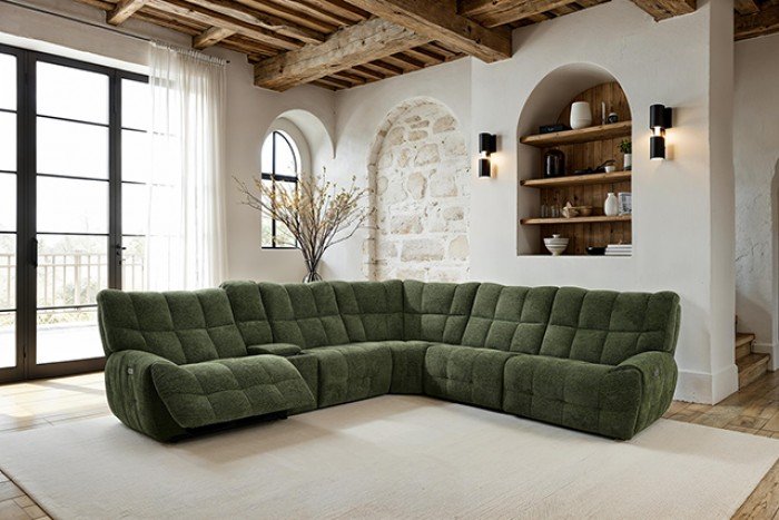 Clemens Power Sectional in Jade Green with power recliners and wireless charging