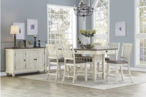 Granby Counter-Height Dining Set in Antique White and Rosy Brown