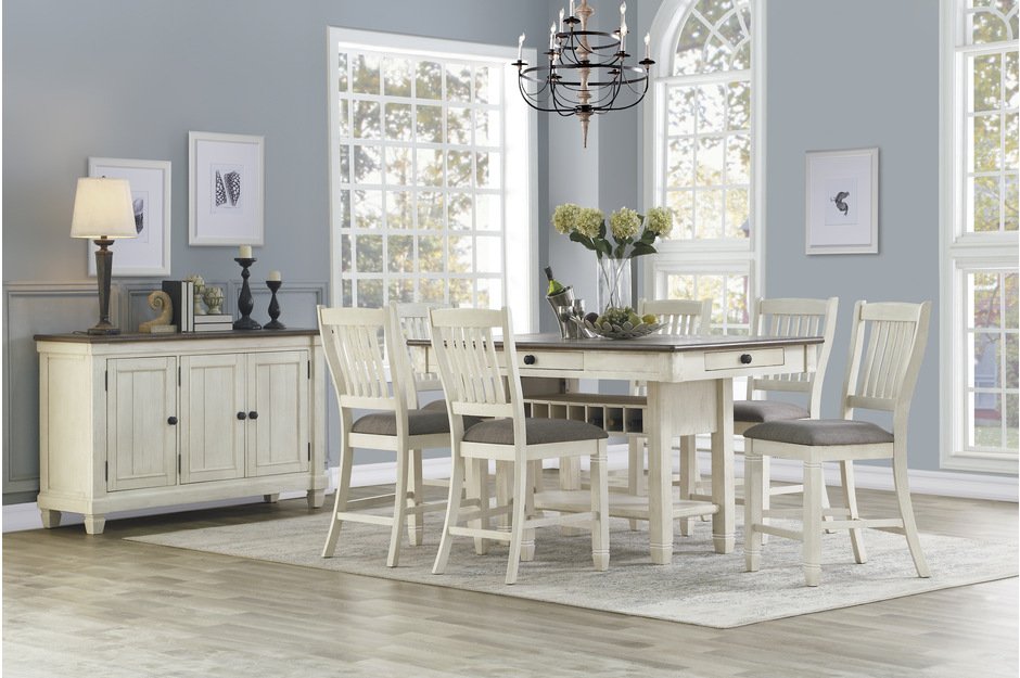 Granby Counter-Height Dining Set in Antique White and Rosy Brown