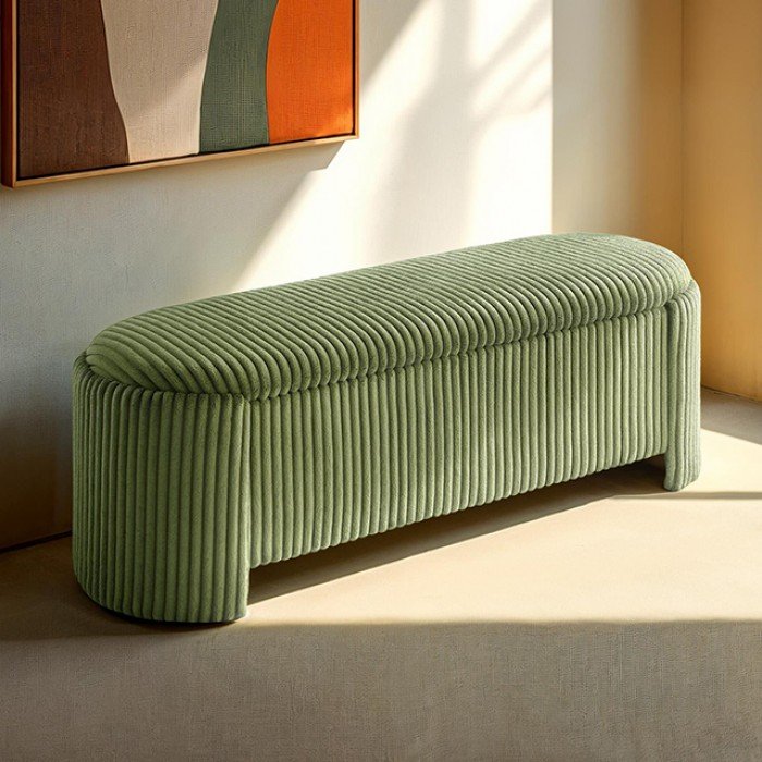 Grainne Green Corduroy Storage Bench – Modern Style with Hidden Functionality