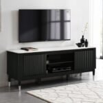 Westerham 70″ Modern TV Stand – Dark Cherry with Burl Accents