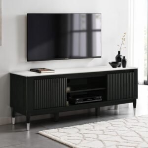 Maidstone Contemporary Black and White TV Console with Sintered Stone Top