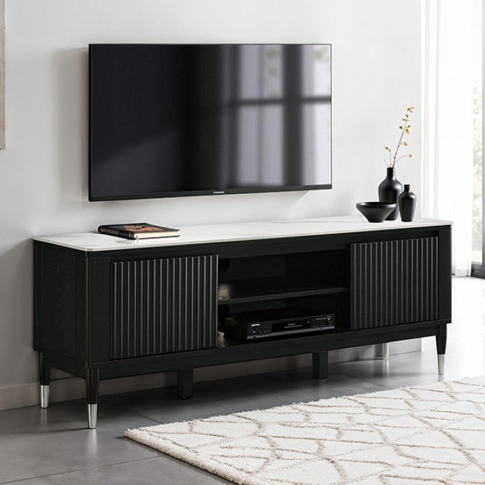 Maidstone Contemporary Black and White TV Console with Sintered Stone Top
