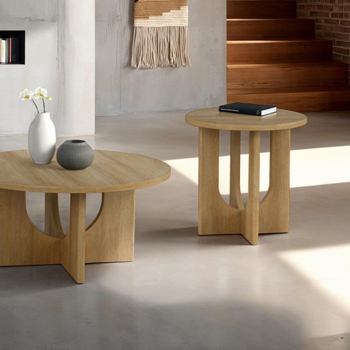 Holen 3-Piece Contemporary Coffee & End Table Set in Natural Wood