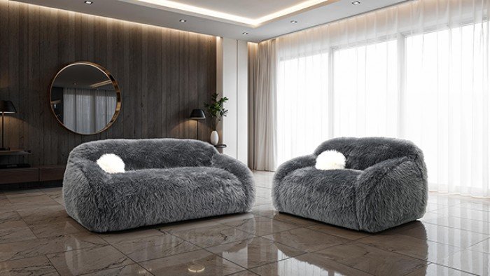 Darwen Faux Fur Sofa & Loveseat Set – Contemporary Comfort in Dark Gray fm64006dg-01-z