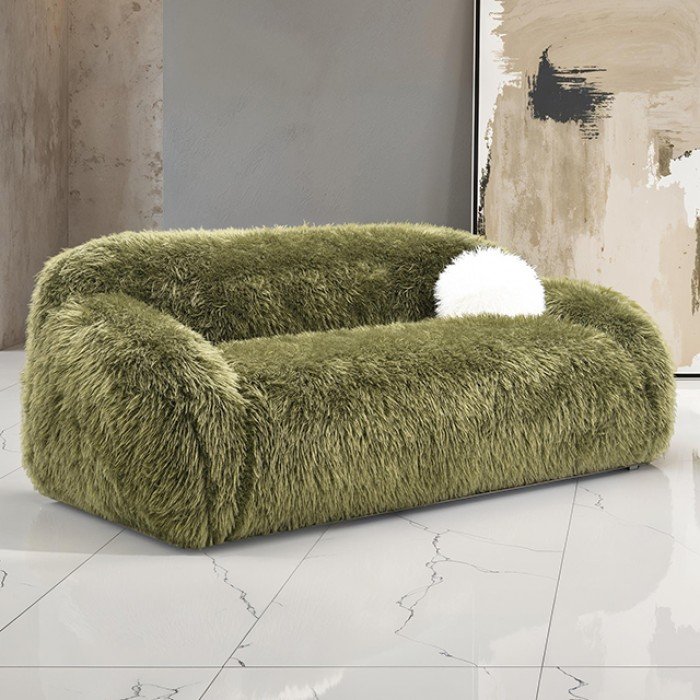 Darwen Green Faux Fur Sofa – Contemporary