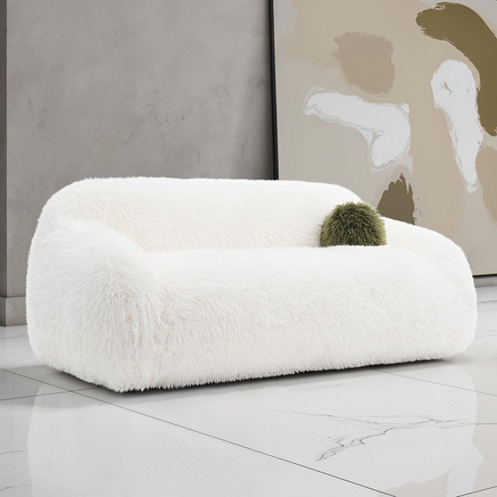 Darwen Contemporary White Faux Fur Sofa
