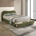 Beige Faux Fur Upholstered Headboard with LED Gold Accents, Contemporary Glam Queen & Eastern King
