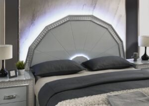 Bring sparkle and sophistication into your home with the Cassiopeia Glam Bed in metallic gray. Featuring LED backlighting and premium finishes, this centerpiece transforms any bedroom into a stylish retreat.
