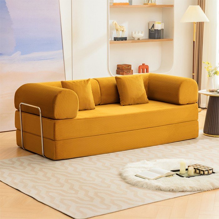 erri 79” Contemporary Ginger Compressed Sofa with Corduroy Upholstery