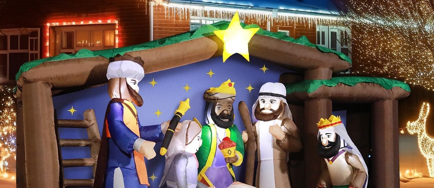 Large 8FT Inflatable Nativity Scene with Holy Family and LED lights