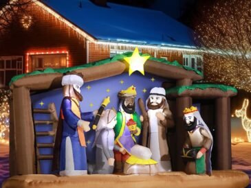 Large 8FT Inflatable Nativity Scene with Holy Family and LED lights