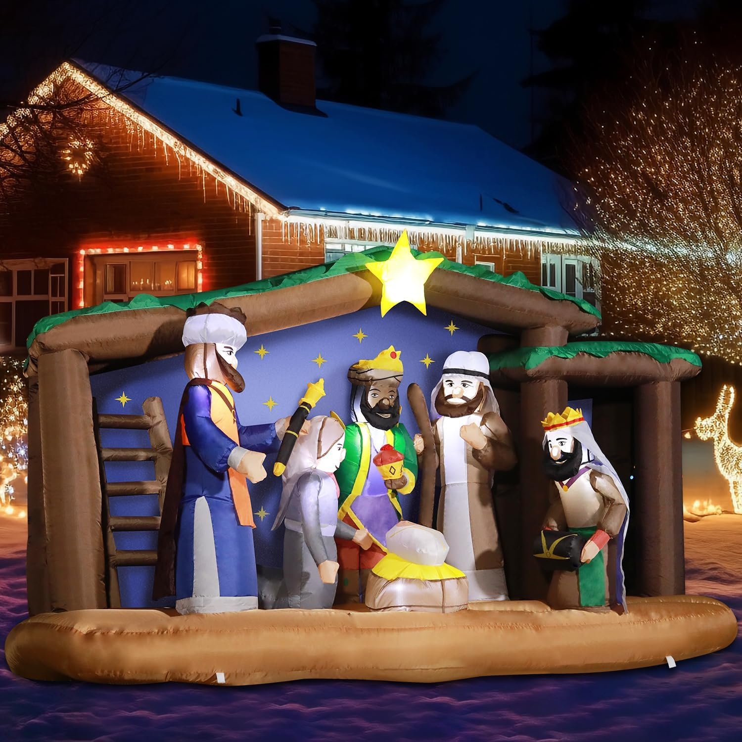 Large 8FT Inflatable Nativity Scene with Holy Family and LED lights