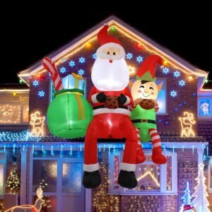 8FT Santa Claus Sitting on The Roof Christmas