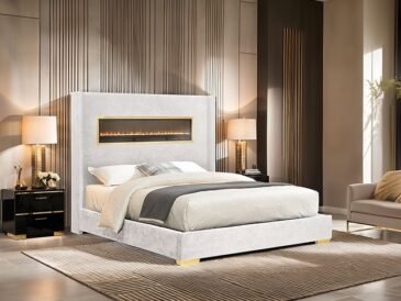 Danvers Tech-Glam Upholstered Fireplace Bed