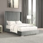 Contemporary Platform Gray Chenille Fabric  Bed