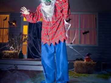 65 Halloween Decoration Outdoor Standing Werewolf Animatronics Life Size Animated Ghost with LED Eyes and Creepy Sound 2