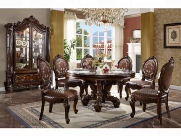 Versailles Round Dining Table in cherry finish with ornate pedestal base