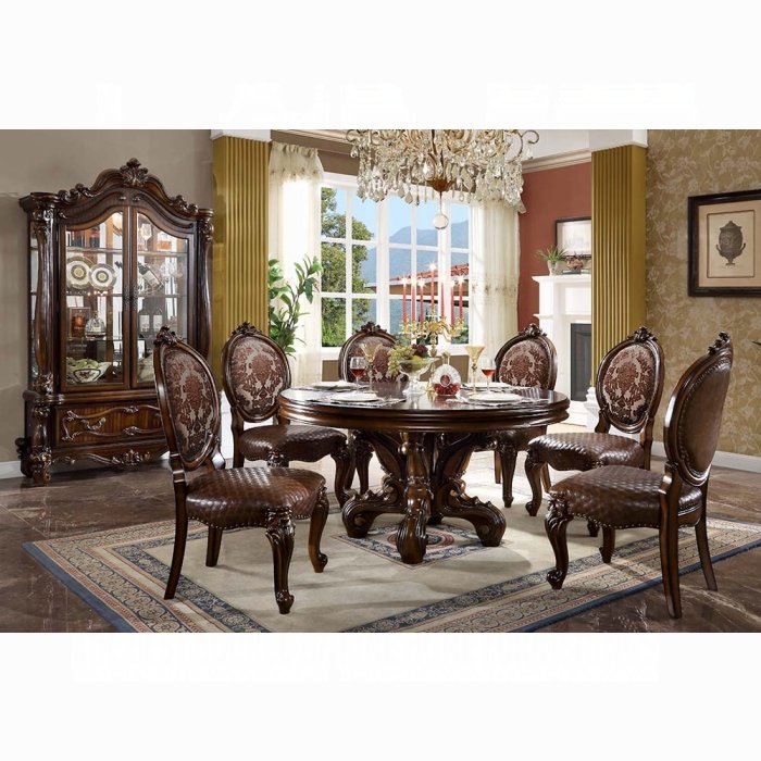 Versailles Round Dining Table in cherry finish with ornate pedestal base