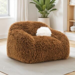 Darwen Swivel Chair camel brown faux fur modern swivel accent chair