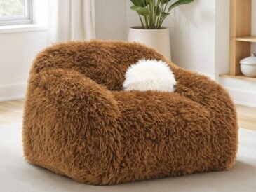 Darwen Swivel Chair camel brown faux fur modern swivel accent chair