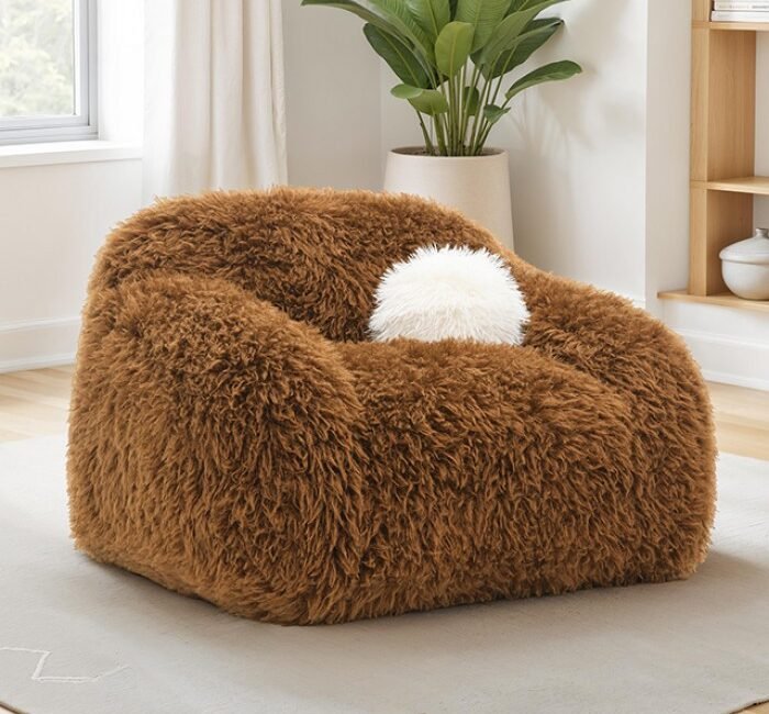 Darwen Swivel Chair camel brown faux fur modern swivel accent chair
