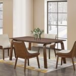 GRASTEN 5-Piece Contemporary Marble Dining Set in Dark Walnut Finish