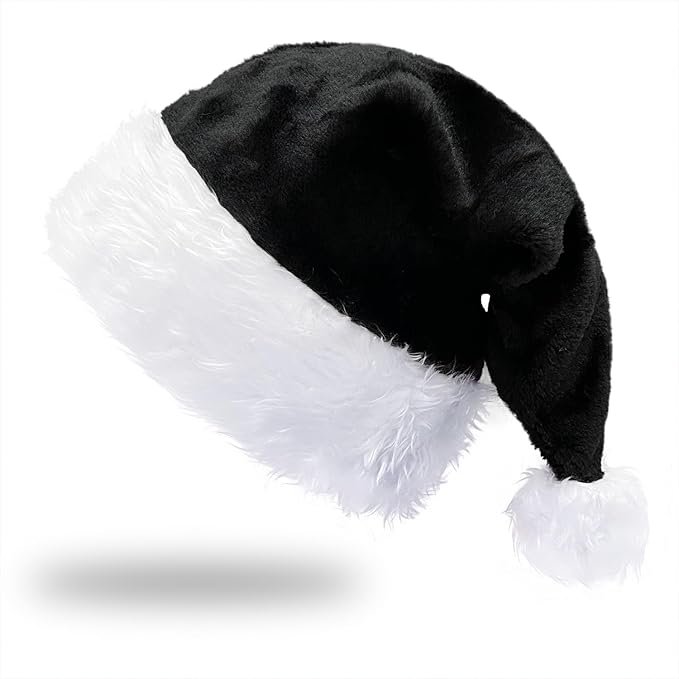 Black Santa hat for adults with white trim and pom-pom