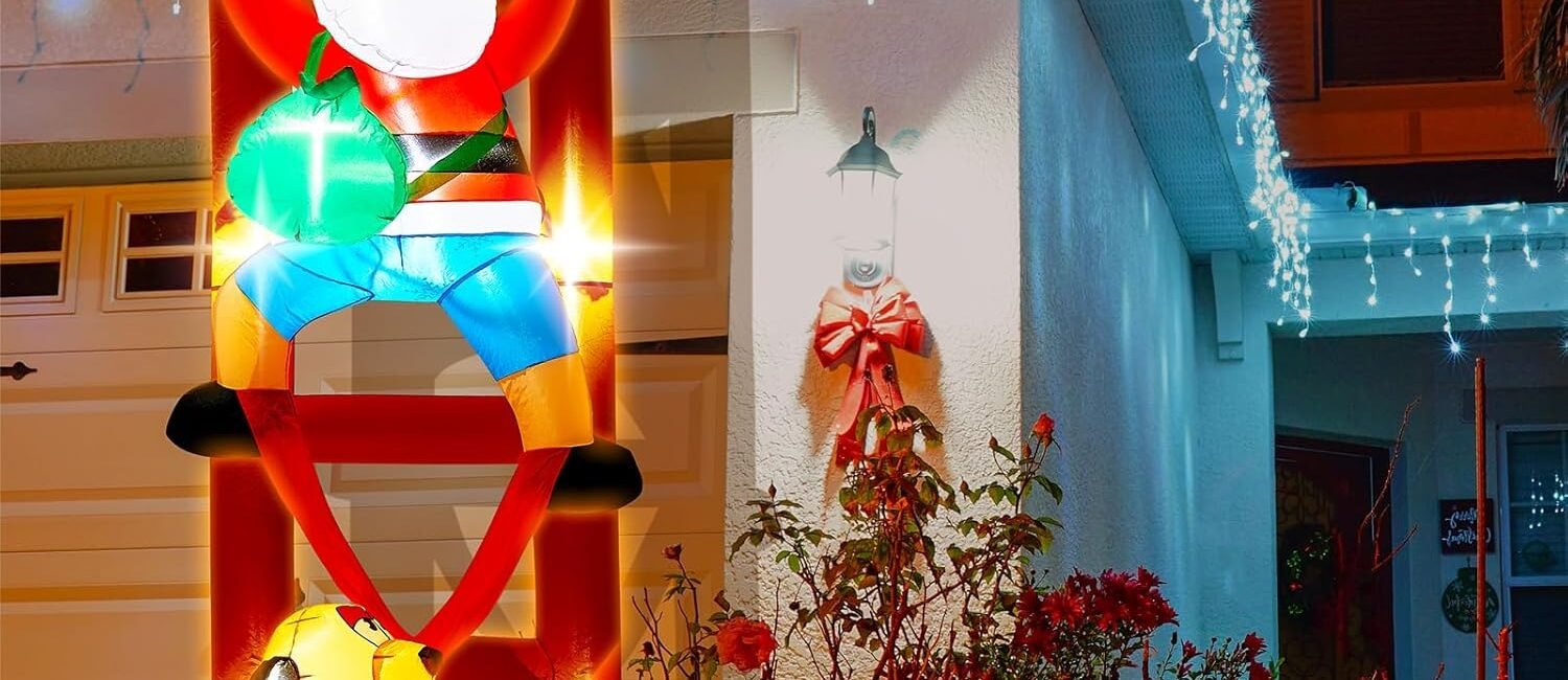 Christmas Inflatable Santa Claus & Dog,Outdoor Indoor Blowup Decor with Built-in with LED Lights