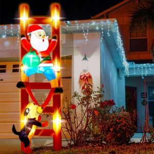 Christmas Inflatable Santa Claus & Dog,Outdoor Indoor Blowup Decor with Built-in with LED Lights
