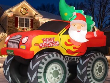 Christmas truck inflatable with LED lights for outdoor holiday yard décor, available in multiple festive designs