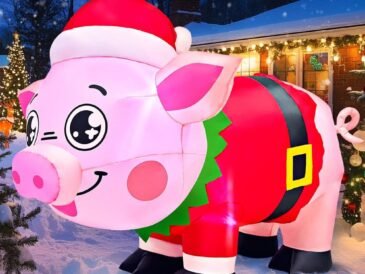 5FT Christmas Inflatables Outdoor Decorations, Pig Blow up Yard Decorations with LED Light Up