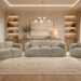 Textured neutral Dorset sofa set with one sofa, one loveseat, and one chair in an elegant modern living room.